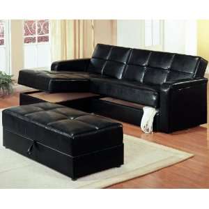   Collection Black Faux Leather Finish Sofa and Ottoman