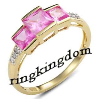 Fancy pink sapphire Womans real 10KT yellow gold filled ring #8 