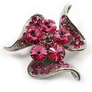  Dazzling Pink Crystal Floral Brooch: Jewelry