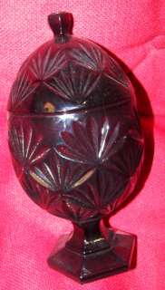 RUBY RED OVAL EGG SHAPED PRESSED GLASS CANDY DISH  
