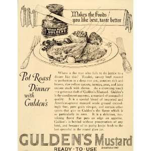 1922 Ad Guldens Mustard Seed Pot Roast Beef Dinner Condiment Glass 