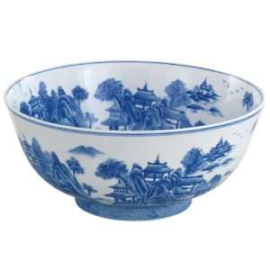 Andrea by Sadek Large Blue Porcelain Scenic Bowl  Kitchen 