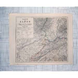   ANTIQUE MAP 1876 ALPS MOUNTAINS BERN MULHAUSEN BASEL