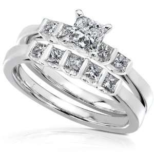   Princess Diamond Bridal Set in 14k White Gold   Size 7.5: Diamond Me