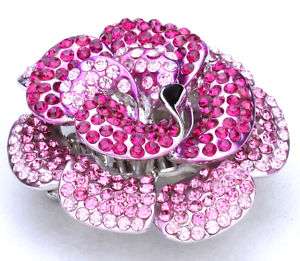 Red pink swarovski crystal flower stretch ring jewelry  