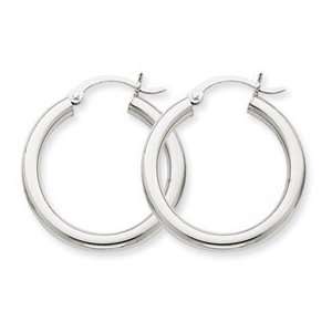  14k White Gold 3mm Hoop Earrings: Jewelry