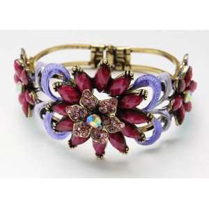   Enamel Paint Burgundy Bead Flower Fashion Bracelet Bangle Cuff