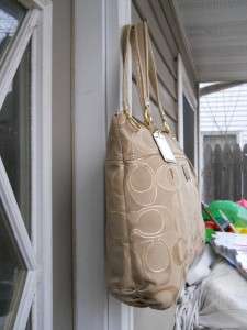   AUTH Coach Poppy Gold & Khaki Lurex Signature Glam Tote/Handbag 17890