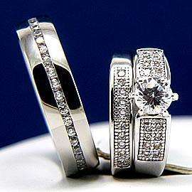 3pcs His and Hers Engagement Mens and Womens Wedding Bridal Band Ring 