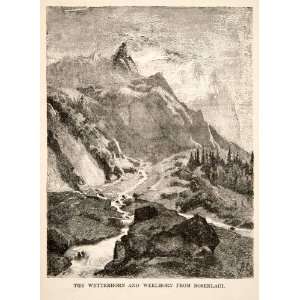  1881 Wood Engraving Wetterhorn Wheelhorn Mountain 