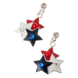 Patriotic American Flag Twinkle Star Crystal Earrings
