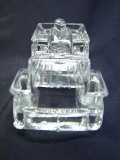   JEEP GLASS CANDY CONTAINER J.H. MILLSTEIN CO. JEANNETTE, PA  