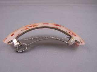 Red peach floral rectangle curved barrette hair clip 4  