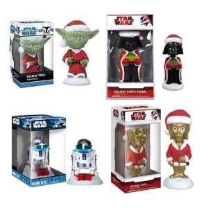 Set of 4PCs Star Wars Holiday Bobble Heads Darth Vader Yoda R2d2 C 3po
