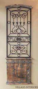   WALL ART WITH RUSTIC DARK BROWN IRON SCROLLWORK  IRON AND WOOD  