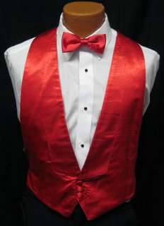 Mens Bright Red Satin Christmas / Holiday Vest & Tie  