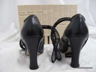 John Galliano Black Leather Net Mary Jane Heels 36 $695  
