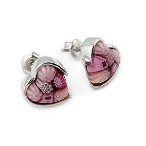  Millefiori Pink Heart Stud Earrings 