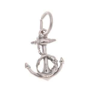  Sterling Silver Charm Marine Anchor With Rope 15mm   1 