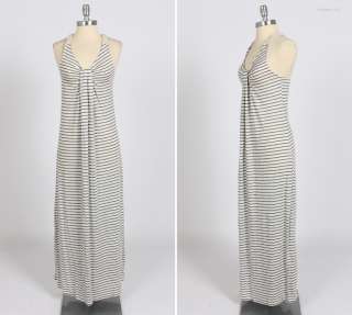   Stripe Sleeveless Full Long Maxi Dress Crochet Shoulder Sleeve Detail