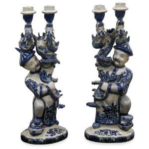   Porcelain Candle Holders   Blue & White Imperial Guard