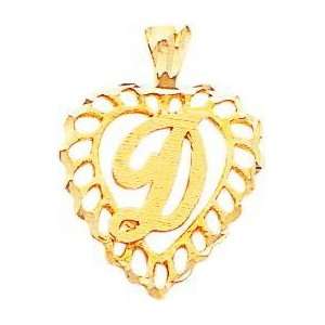 10K Yellow Gold Initial D in Heart Charm Jewelry
