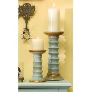 Aqua Ceramic Candle Holders   Set of 2 