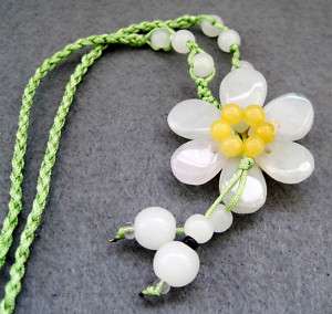Natural Jade Jadeite Beads Flower Pendant Necklace  