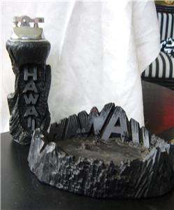   Lighter Ashtray HAWAII Souvenir Carved Black Lava Volcano 50s  
