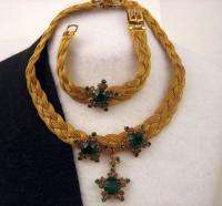 1940s Vermeil Mesh Woven Jay Kel Choker Necklace Set  