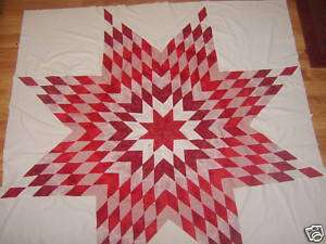 RED & WHITE Lone Star Quilt Top, Block, SQUARED  