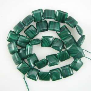  12mm natural malachite flat square beads 16 strand