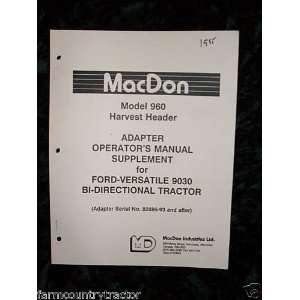 Macdon 960 Harvest Header OEM OEM Owners Manual: Macdon 960:  