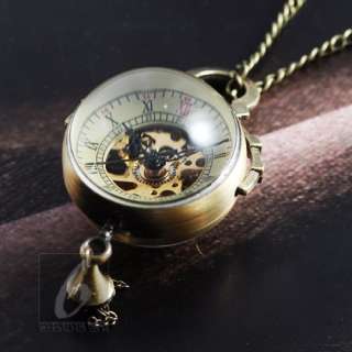 Steampunk Brass Copper Glass Ball Accessory Mechanical Pocket Watch 