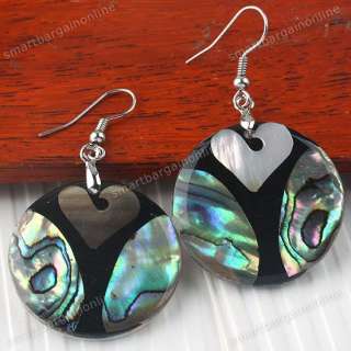 Paua Abalone MOP Shell Heart Round Coin Bead Dangle Hook Fashion 