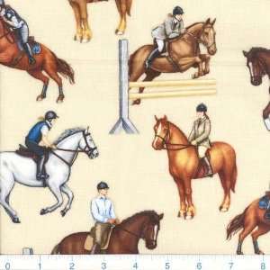  45 Wide Jockeys & Horses Cream Fabric By The Yard: Arts 