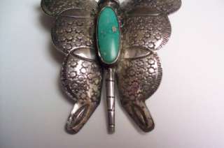   Sterling Silver and Turquoise Butterfly Pin Brooch LARGE!  