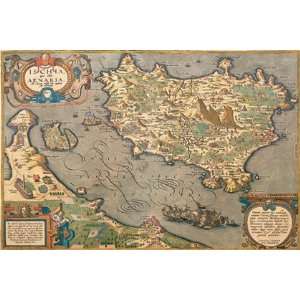  Map of a Mediterranean Island by Abraham Ortelius 18x12 