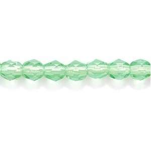   Glass Bead, Faceted Round, Transparent Light Christmas Green, 300/pack