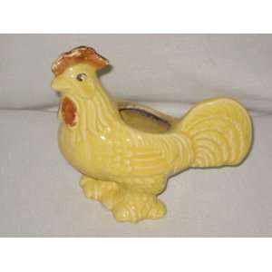  Vintage Heavy Yellow Art Pottery Rooster Planter 