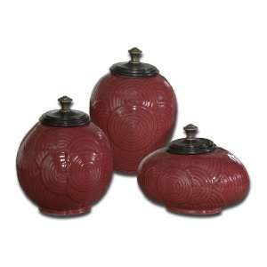 Uttermost 9 Karmil, Containers, S/3 Gloss Red Ceramic With Removable 