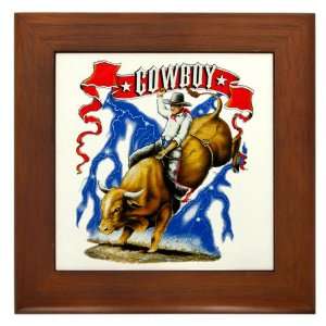  Framed Tile Cowboy Riding Bull With Lightning Everything 