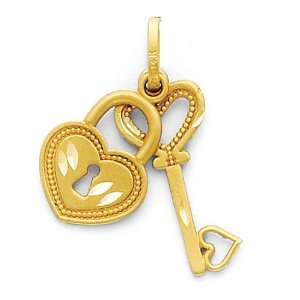 14k Diamond cut Polished Lock & Key charm Jewelry