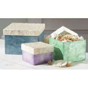   of 3 Opalescent Square Decorative Capiz Shell Boxes