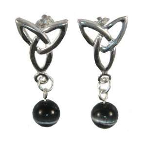   Trinity Knot Dangle Black and Gray Bead Design Post Earrings Jewelry