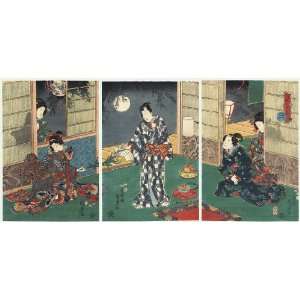 Kunisada II Japanese Woodblock Print; Yugao Chapter from the Tale o 