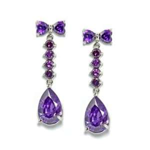    Purple CZ Bow 18K White Gold Links Teardrop Earrings: Jewelry