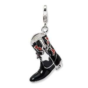   Silver Black/Red Enameled Cowboy Boot w/Lobster Clasp Charm Jewelry