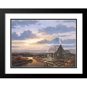   Double Matted Art 25x29 Tranquil Cabin By The Lake