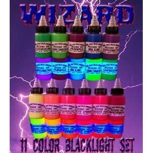   1oz 11 Color set of Wizard Black light Tattoo ink 